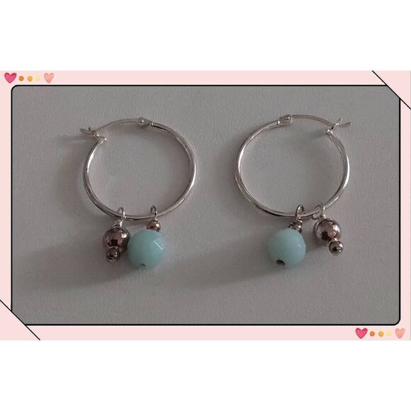 New~American West Jewelry .925 SS Milky Aquamarine Hoop Earring Set - Picture 1 of 2